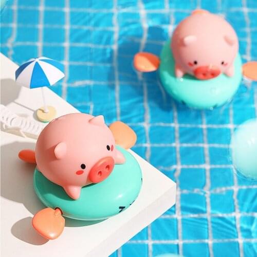 Cute Cartoon Pig Baby Bath Clockwork Toys Kids Plastic Funny Shower Water Spray Toys Beach Swim Floating Wound-up Chain Toys