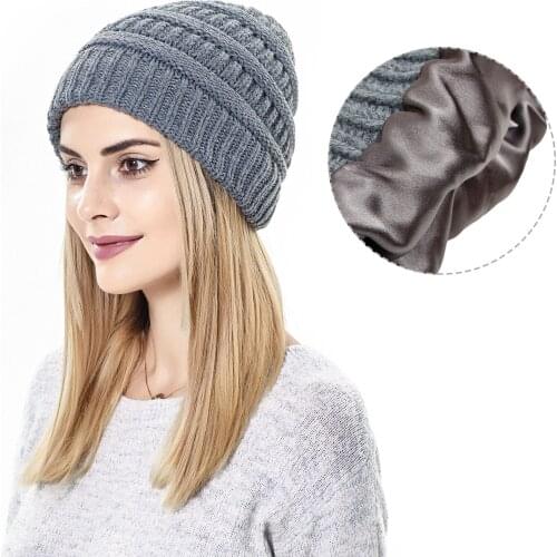 Multicolor Warm Knitted Hat Autumn Winter Acrylic Microelasticity Satin Cloth Soft Smooth Bonnet Unisex Hair Care Accessories