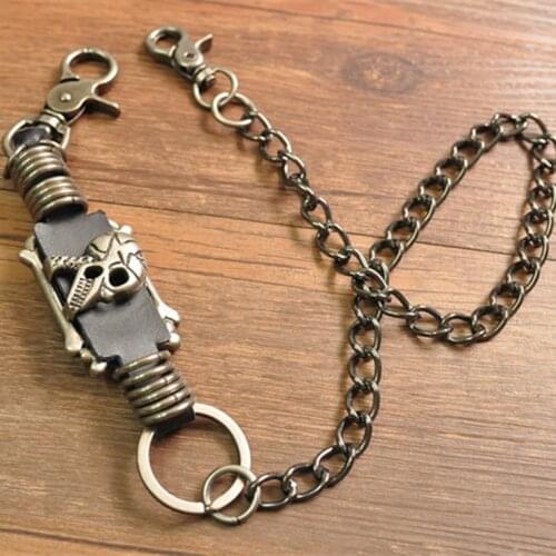 Men Trousers Pants Wallet Keychain Gray Black Skull Horns Bullet Shape Pendant Metal Link Waist Chain Punk Jean Heavy Chain BL29