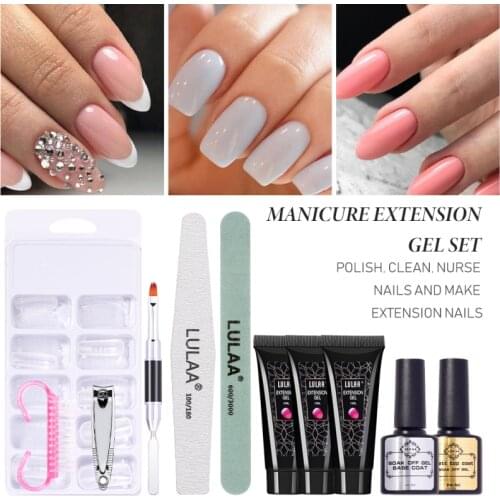 Nail Gel Extension Poly Set Crystal Clear Fast Building Gel Polish Quick UV Builder Acrylic Nails Art Form Tip Manicure TSLM1