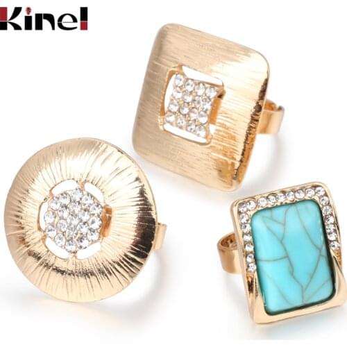 Kinel New 3pcs/Set Boho Blue Stone Midi Finger Rings For Women /Men Gold Color Vintage Punk Crystal Ring Set Jewelry Anillos