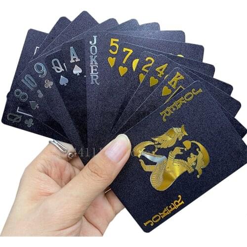 PVC Plastic Playing Cards Set Poker Waterproof Game Poker Cards Magic Tricks Tool Black Gold 54 Pcs Party Gift