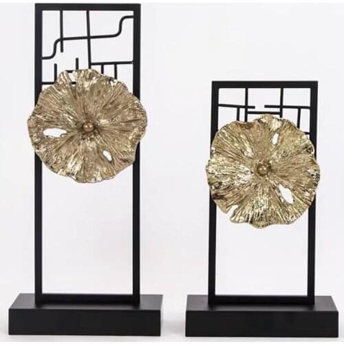 New Chinese model room home furnishing porch TV cabinet Zen Lotus Leaf Hotel Club soft decoration handicraft metal iron art
