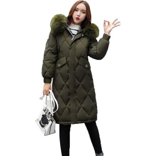 Cotton 2018 New Pattern Winter Korean Cotton-padded Clothes Ma'am Long Fund Even Hair Cap Lead Down Cotton Woman Cold-proof