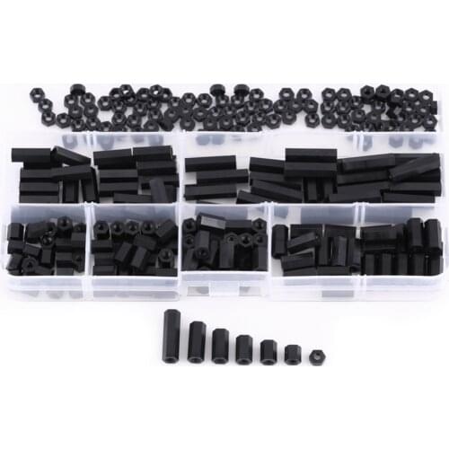 New 250PCS/Set Nylon M2 M3 Male Female Hex Column Standoff Spacer Screw Nut Assortment Kit PCB