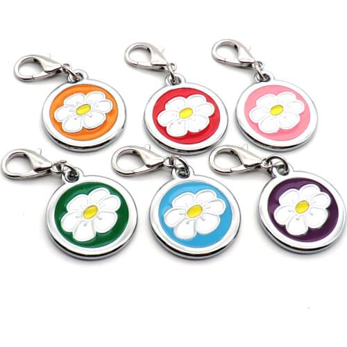 Wholesale 100Pcs Custom Dog Tag Engraved Pet Dog Collar Accessories Personalized Puppy ID Tag Flower Name Tags Pendant Anti-lost