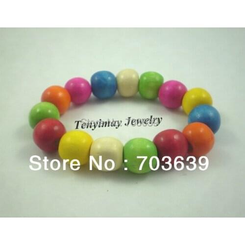 Wholesale 12pcs 14mm Wood Beads Stretchy Bracelets Fashion Kids Bracelet Free Shipping