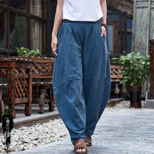 Autumn Women Yoga Pants Linen Wide Leg Baggy Harem Capri Pants Bloomers Jogger Casual Running Fitness Workout Pant Sweatpant