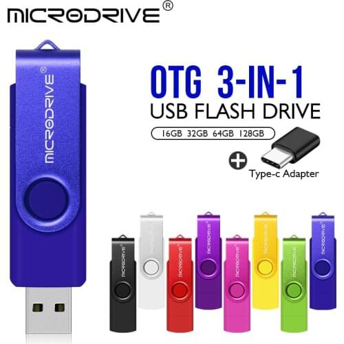 3 in 1 OTG USB Flash Drive 128GB 64GB 32GB 16GB 8GB Micro-USB Pen Drive USB Stick 2.0 Pendrive Free Type-C Adapter
