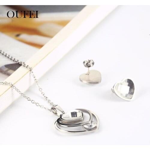 OUFEI Pearl Jewelry Set Heart-shaped Necklace Earrings Set Stainless Steel Jewelry Woman Vogue 2019 Jewelry Accessories