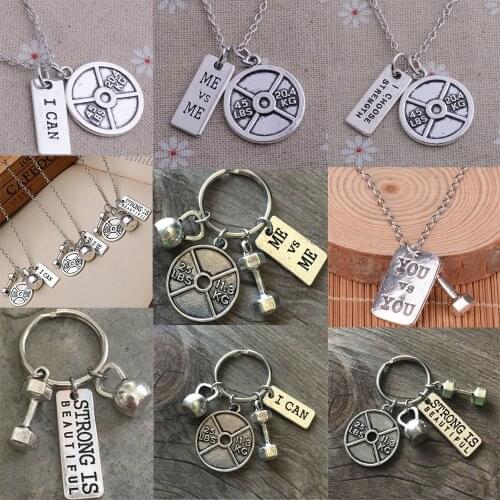 Barbell Kettle Strength Weight Plate Gym Necklace Creative Bodybuilding Necklaces Pendant Family Friends Women Men Charm Cahin