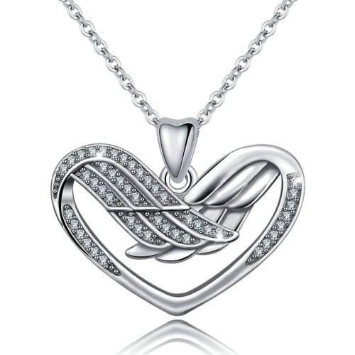 Eudora 100% 925 Sterling Silver Angel Wing Crystal Pendant Neckalce for Women Sliver Chain Fashion Elegant Jewelry Birthday Gift