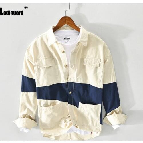 Plus Size 3xl Men Shirt Patchwork Color Blouse with Pocket Sexy Mens clothing 2021 Single Breasted Fashion Tops Streetwear