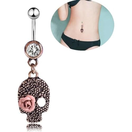Skull Skeleton Belly Button Rings Medical Stainless Steel Butterfly Navel Piercing Navel Rings Body Piercing Jewelry
