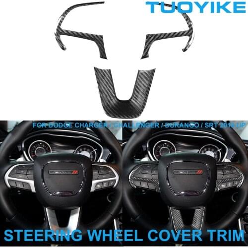 LHD RHD Styling Real Dry Carbon Fiber Steering Wheel Trim Cover Panel Sticker For Dodge SRT Charger Challenger Durango 2015-2021