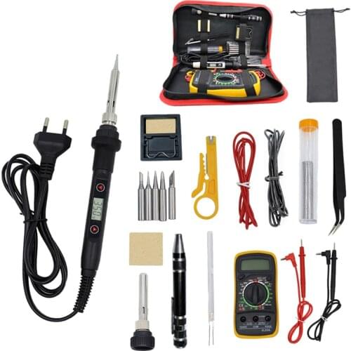 Thermostat intelligent LCD display electric soldering iron 60W repair soldering iron tip multimeter Welding gun set