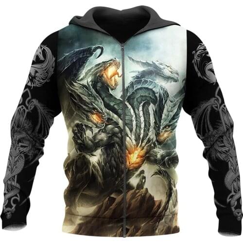 Tattoo and Dungeon Dragon 3D Printed Men Hoodie Autumn and winter Unisex Deluxe Sweatshirt Zip Pullover Casual Streetwear KJ410