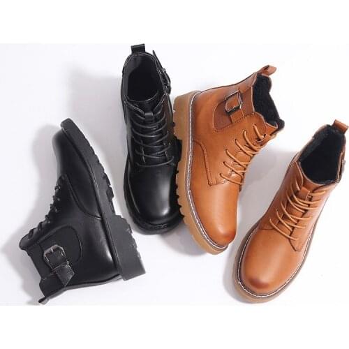 Women Short Boots Boots Ankle Lace-Up Square Heel Winter Warm Black Brown Thick Sole Platform Chunky Female Boots