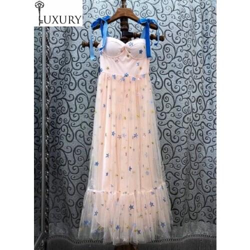 Summer 2020 Sweet Pink Party Club Ladies Sequined Embroidery Deco Sleeveless Strap Sexy Long Maxi Dress Vestidos