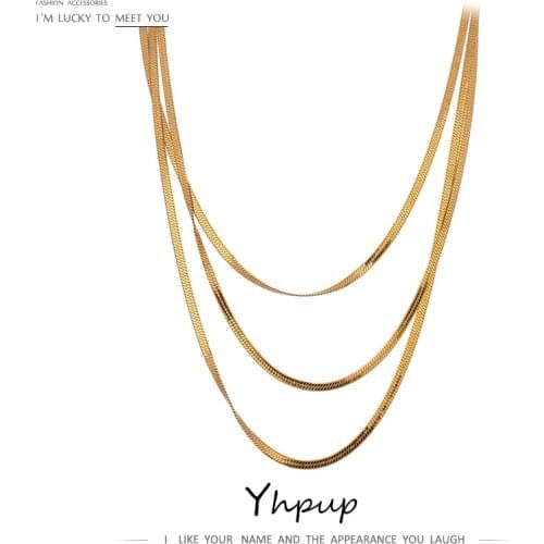 Yhpup Stainless Steel Snake Chain Stacked Necklaces Jewelry High Quality 18 K Metal Geometric Choker Necklace Anniversary Gift