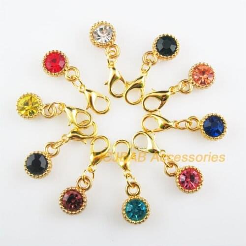 10 New Flower 8.5x13mm Charms Mixed Round Crystal Gold Color Retro With Lobster Claw Clasps