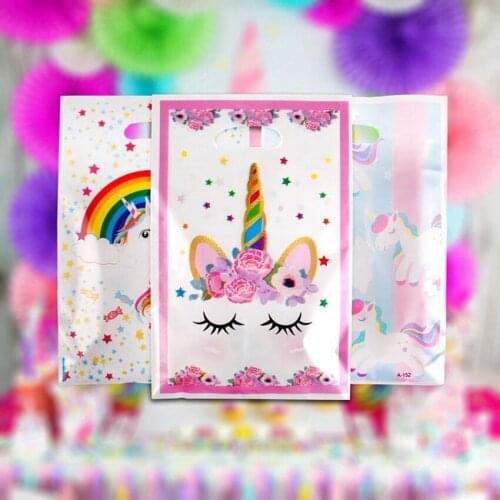 10pcs Unicorn Plastic Gift Bags Candy Bag Disposable Bags Birthday Party Favors Flamingo Children Theme Gift Wedding Decoration