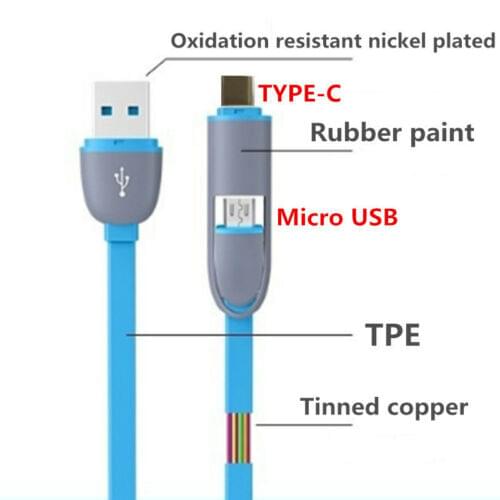 2 In 1 USB Micro USB Type C Lead USB-C Rapid Cord Fast Charging Cable Power Sync Charger Cable for Huawei Xiaomi Samsung LG HTC