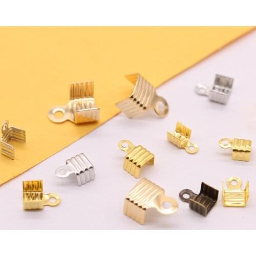 200p Striated cove Clasps Cord End Caps String Ribbon Leather Clip Tip Fold Crimp Beads Connector For Jewelry Making DIY Supplie