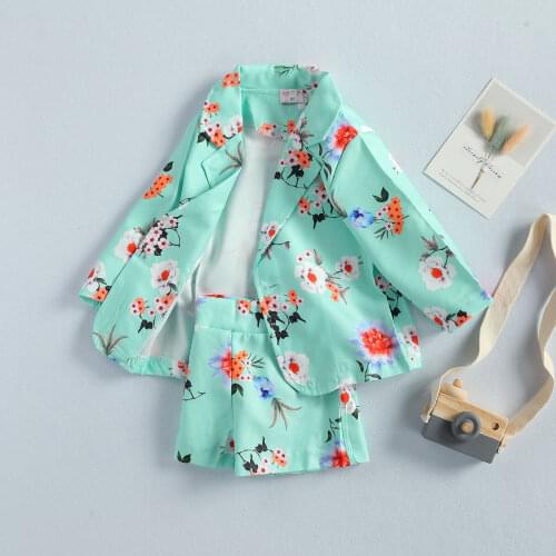 2020 Childrens Girls Floral Coat + Shorts Two-piece Suit Kids Infant Fashion Suit Clothes Sets 0-5Y