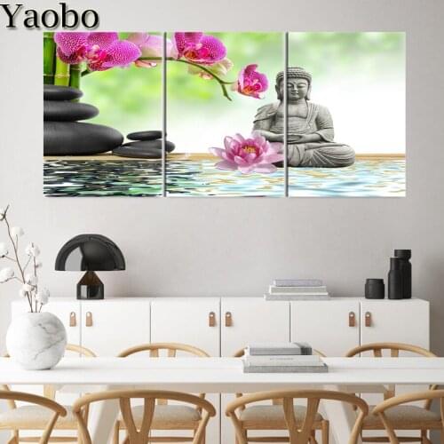 3 Piece Hot Sell diamond painting Orchids Buddha Zen Home Decor full Drill Round Mosaic Diamond Embroidery Handicraft Gift