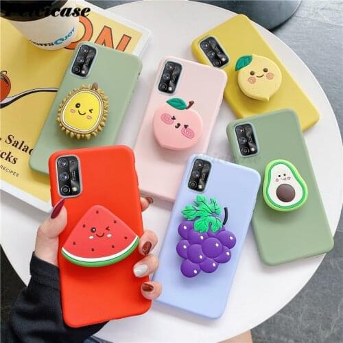 3D Cartoon Phone Holder Case For OPPO Realme 7 Pro RMX2170 Silicone Cover Cute Fruit Case For OPPO Realme 7 RMX2155 7Pro Bags