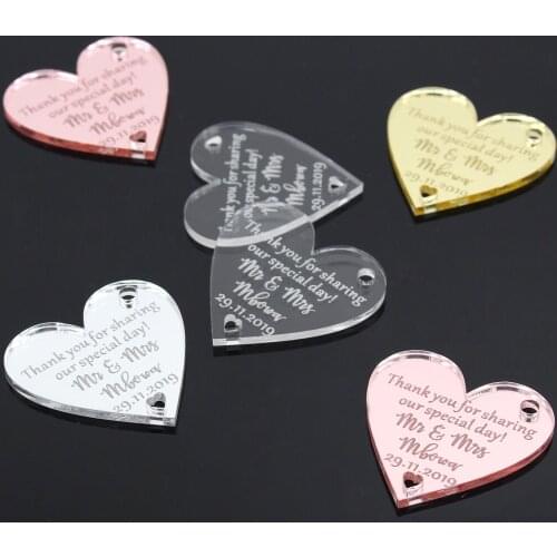 50*Personalized Wedding Banquet Label Golden Hearts Custom Name Blessing Phrase Baby Baptism Birthday Party Gift Decoration Tags