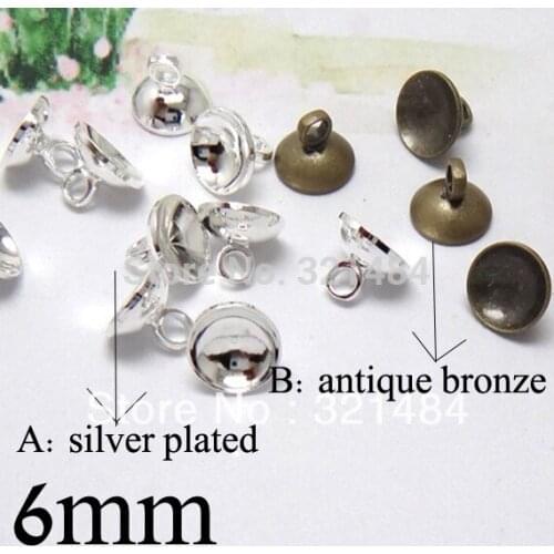 Antique bronze/Silver plated 500pc 6mm Jewelry Findings Pendant Beads Cap Bail Connectors for Globe Bottle Vials DIY