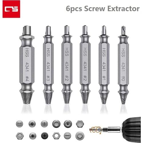 6pcs Damaged Screw Extractor Drill Bit Set HSS Stripped Broken Screw Bolt Remover Extractor Easily Take Out Demolition Tool
