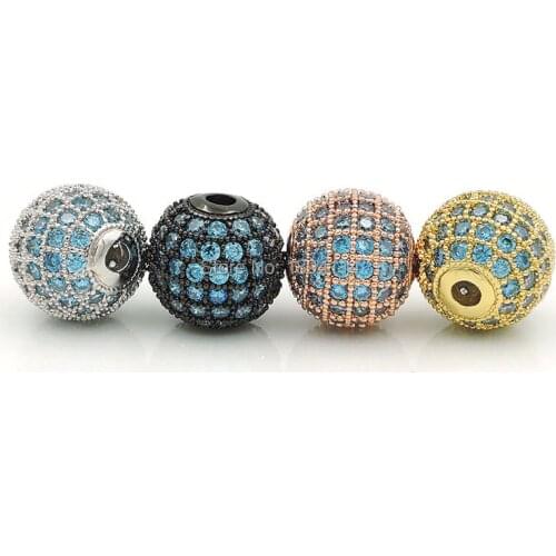 8mm 10mm 12mm Micro Pave CZ Round Beads, Cubic Zirconia Pave on Copper Ball Bead
