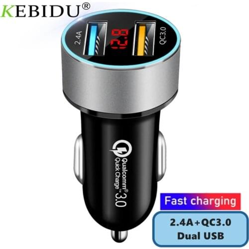 KEBIDU QC3.0+2.4A Car Charger LCD Display 12-24V Cigarette Socket Lighter Fast Charger Power Auto Dual USB Car-Charger Adapter