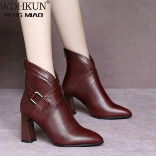 New Fashion Ladies Chunky Heels Ankle Boots 2021 Concise Elegant Boots Women Party Office Zip Pointed Toe Shoes Woman