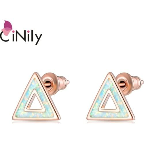 CiNily Silver Plated Geometry Jewelry Blue White Fire Opal Silver Plated & Rose Gold Womens Jewelry Stud Earrings OH4753-54
