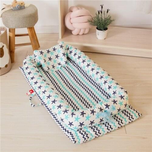 Baby Nest Bed with Pillow Portable Crib Travel Bed Infant Toddler Cotton Cradle for Newborn Baby Bed Bassinet Bumper