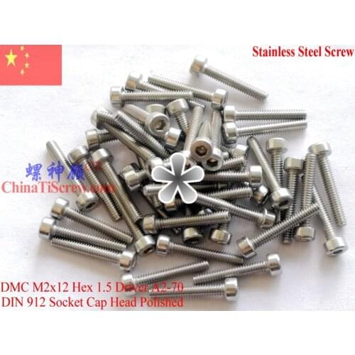 DIN 912 Stainless Steel M2 screws M2x12 Hex 1.5 Driver A2-70 Polished ROHS 100 pcs