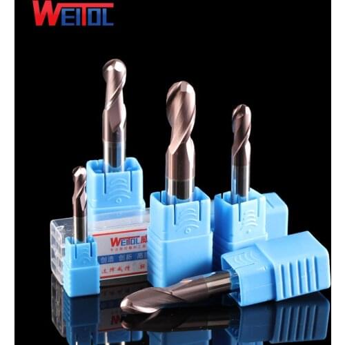 Weitol 1pcs HRC55 Bronze coating tungsten carbide two/double flutes ball nose end milling cutter cnc carving tools