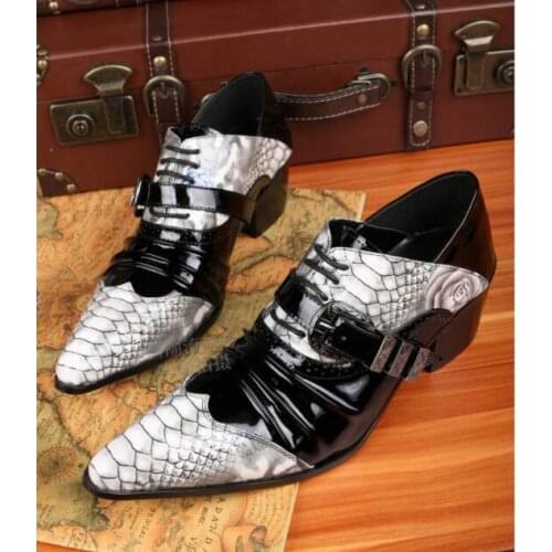 Italian Mens Shoes High Heels Snake Skin Genuine Leather Mens Shoes Oxford Pointed Toe Dress Formal Office sapato social