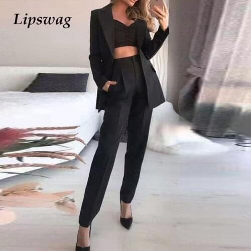Fashion Spring Summer Women Three Piece Sets Elegant Long Sleeve Blazer + Bra +Pocket Long Pants Outfits Solid Office Lady Suits