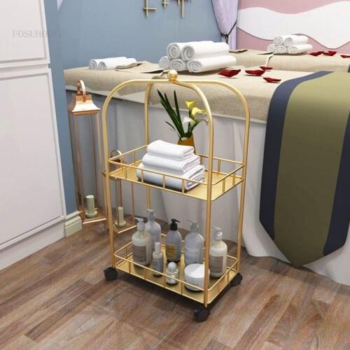 Wrought Iron Kitchen Hotel Furniture Island Table for Household Restaurant Storage Cart Bathroom Coffee Shop Trolley with Wheels