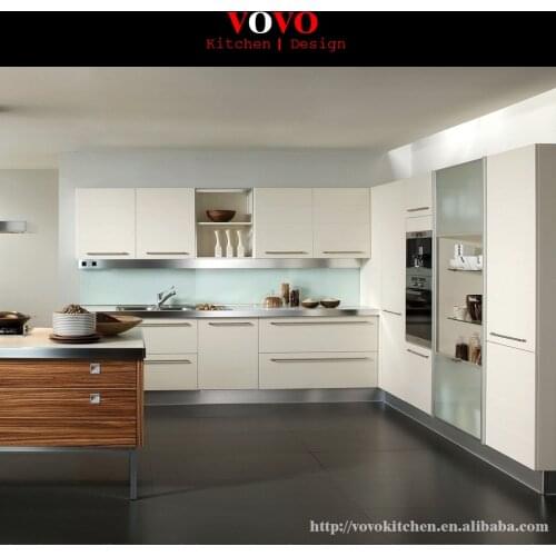 Cream lacquer kitchen cabinet with built-in ovens