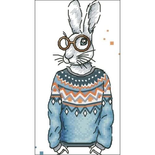 Rabbit in sweater patterns counted 11CT 14CT 18CT Cross Stitch Set DIY Cross-stitch Kits Embroidery Needlework Home Decor