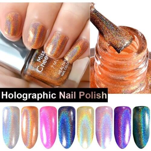 Misscheering 1 Bottle 7ml Laser Nail Polish Holographic Glitter Diamond Environmental Colorful Magic Nail Varnish Hologram
