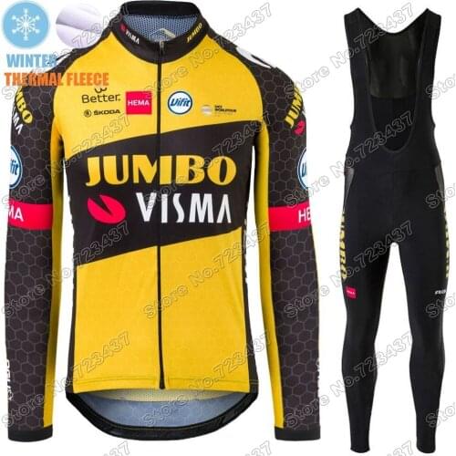 Winter Jumbo Visma 2021 Cycling Clothing Men Cycling Jersey Long Sleeve Set Road Bike Suit Bicycle Jacket Maillot Ropa Ciclismo