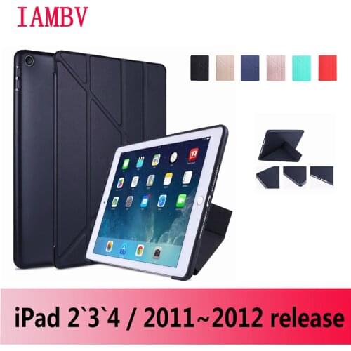 For iPad 2 3 4 PU Leather Silicone Soft Back Smart Case for iPad 7th Gen Case for A1460`A1459`A1458`A1416`A1430`A1403`A1395