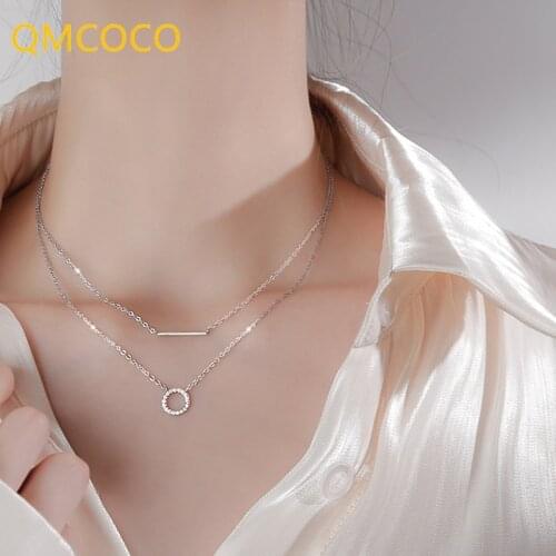 2021 New Style 925 Silver Zircon Round-Shape Pendant Necklace For Women Double Layer Clavicle Chain Necklace Party Gifts